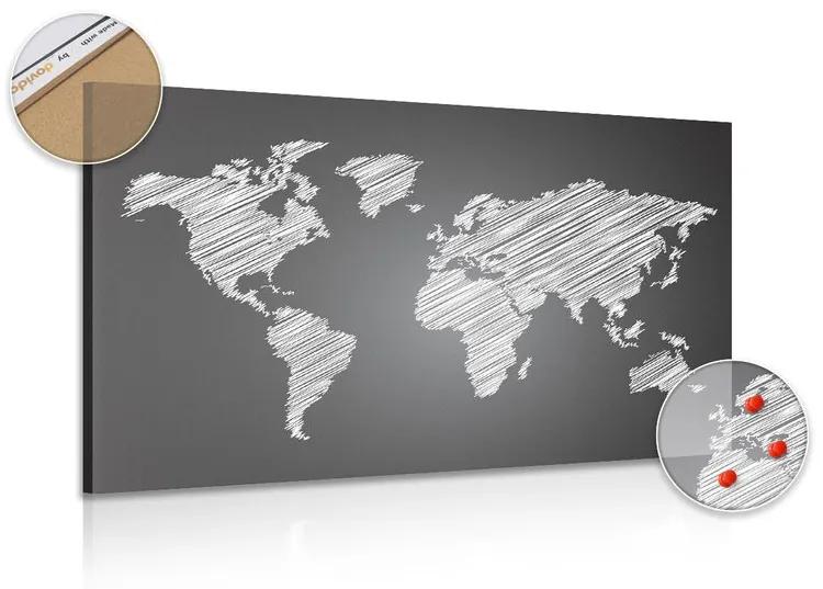 Εικόνα ενός παγκόσμιου χάρτη που εκκολάπτεται από φελλό σε ασπρόμαυρο - 120x80  transparent