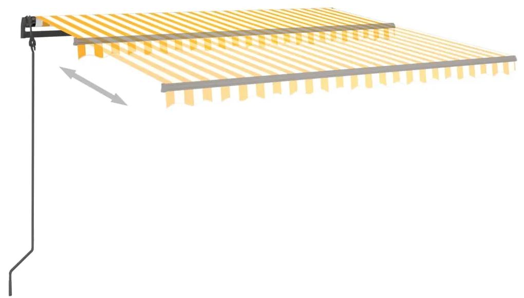 vidaXL Τέντα Συρόμενη Αυτόματη με Στύλους Κίτρινο / Λευκό 4,5 x 3,5 μ.