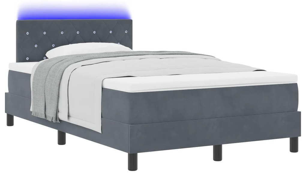 vidaXL Κρεβάτι με Βαλίτσα και Στρώμα LED Σκούρο Γκρι 120x190 εκ. Βελούδο