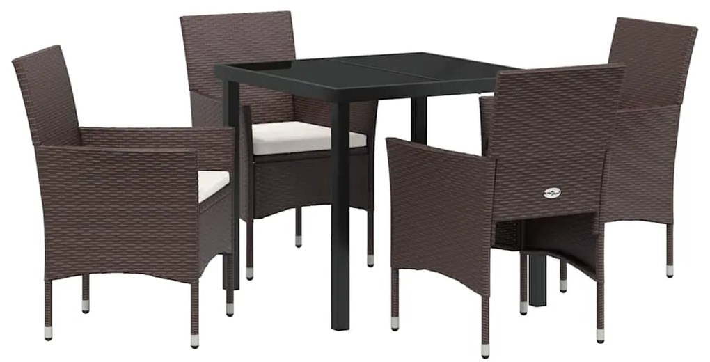 vidaXL Σέτ φαγητού για κήπο με μαξιλάρι 5 pcs Καφέ Πολυ ράταν