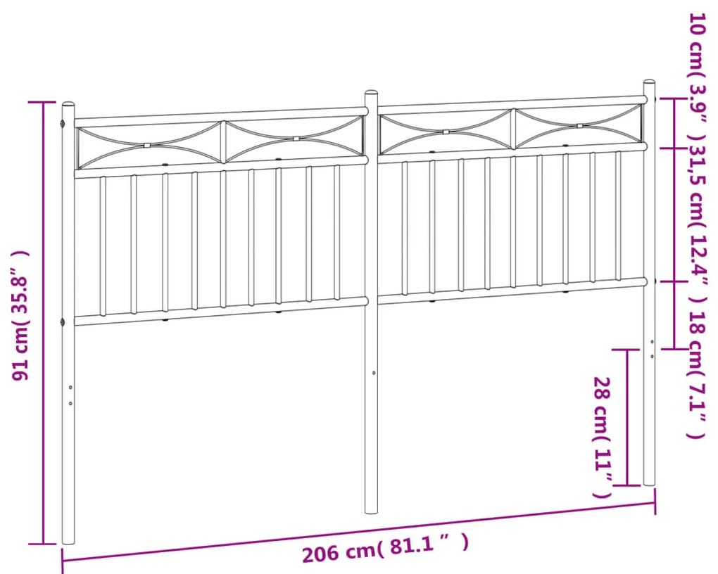 vidaXL Κεφαλάρι Μαύρο 200 εκ. Μεταλλικό