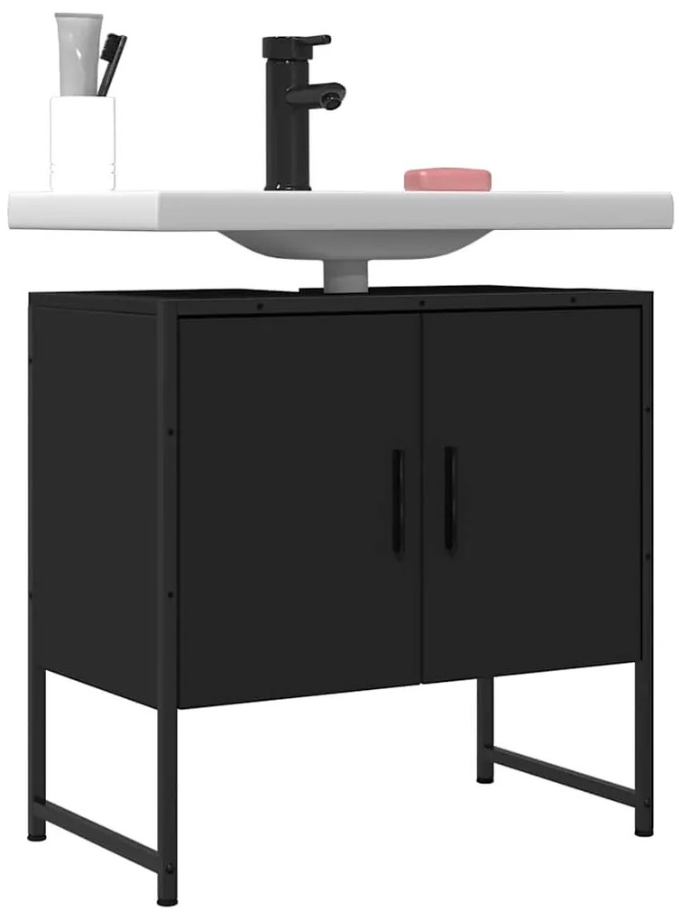 vidaXL Ντουλάπι Νιπτήρα Μπάνιου Μαύρο 60x33x60 εκ. Επεξεργασμένο Ξύλο
