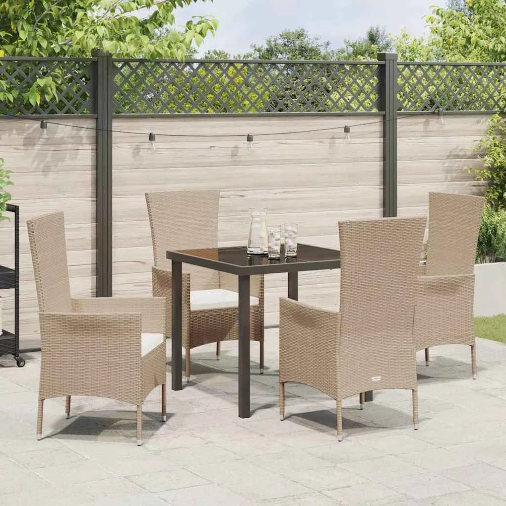 vidaXL Σέτ φαγητού για κήπο με μαξιλάρι 5 pcs Μπεζ συνθετικό ρατάν