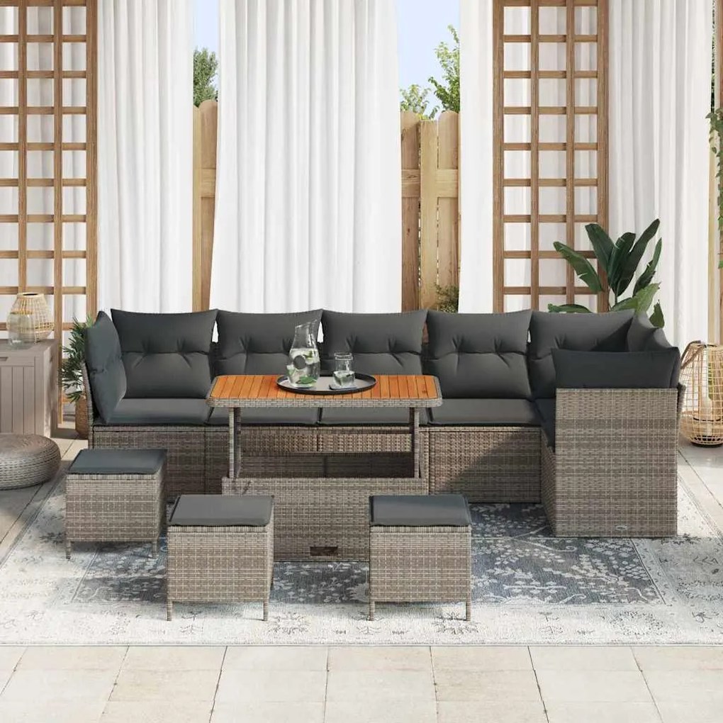 vidaXL Σετ Καναπέ Κήπου 10 pcs Γκρι συνθετικό ρατάν