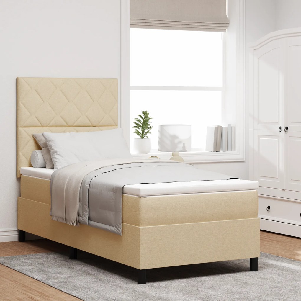 vidaXL Box Spring Κρεβάτι με Στρώμα Μπεζ 90x200 εκ. Ύφασμα