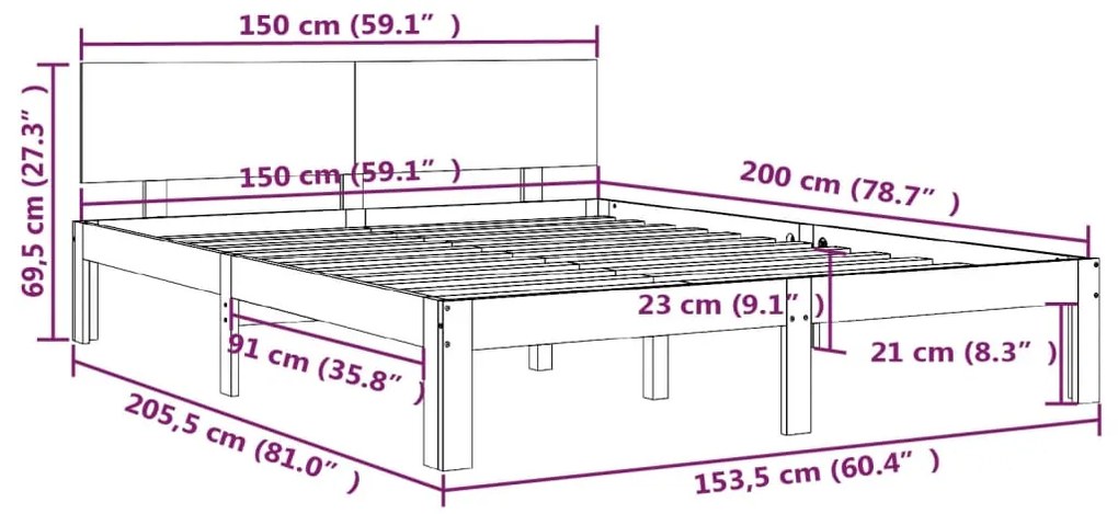 ΠΛΑΙΣΙΟ ΚΡΕΒΑΤΙΟΥ ΛΕΥΚΟ 150 X 200 ΕΚ. ΜΑΣΙΦ ΞΥΛΟ 5FT KING SIZE 810501