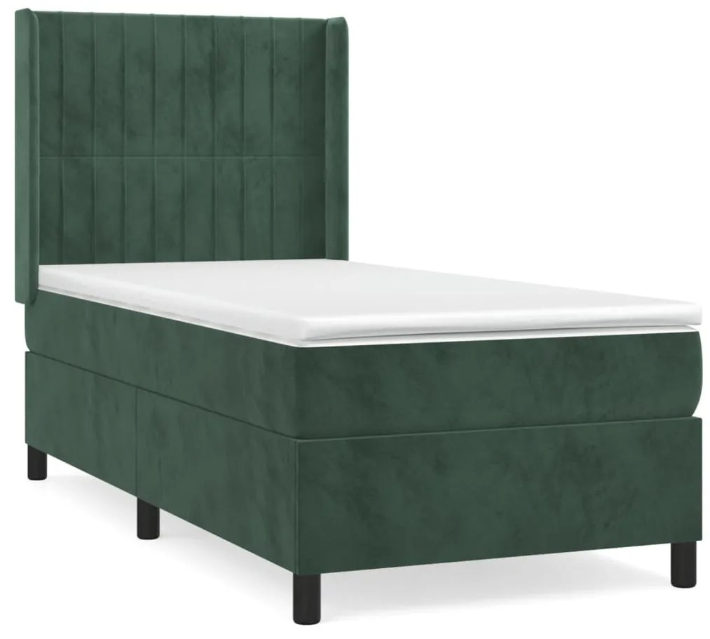 vidaXL Κρεβάτι Boxspring με Στρώμα Σκούρο Πράσινο 100x200εκ. Βελούδινο