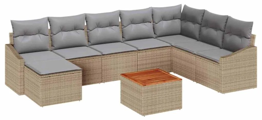 vidaXL Σετ Καναπέ Κήπου με μαξιλάρι 9 pcs Μπεζ Πολυ ράταν