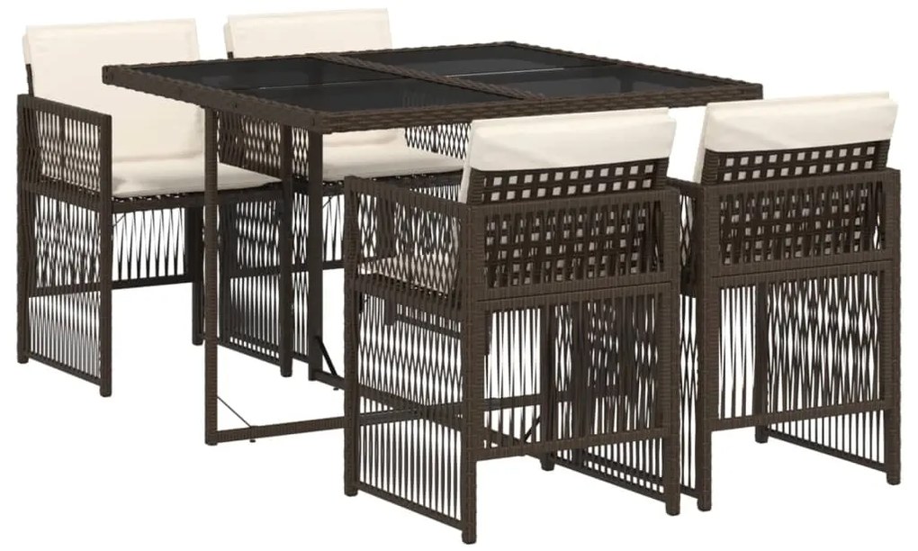 vidaXL Σετ Τραπεζαρίας Κήπου 5 Τεμαχίων Καφέ Συνθ. Ρατάν με Μαξιλάρια