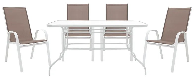 Intrahome Τραπεζαρία CARPATHIANA-Calan Β σετ 5τεμ Intrahome μέταλλο λευκό-textilene καφέ 140x80x70εκ | SKU: INTRAPA-311111428