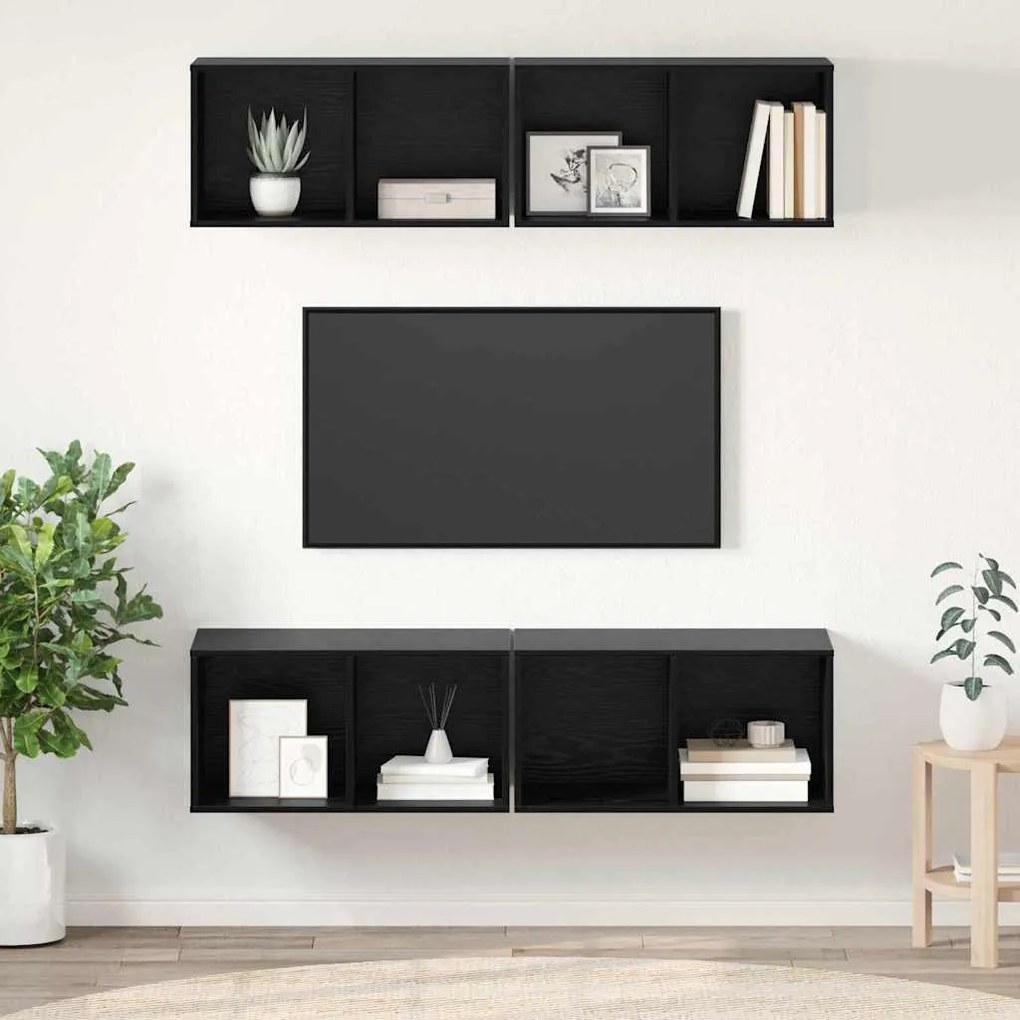 vidaXL Τηλεοπτική Κάβα Τοίχου με ράφι 4 pcs Μαύρη δρυς 37 x 37 x 72 εκ