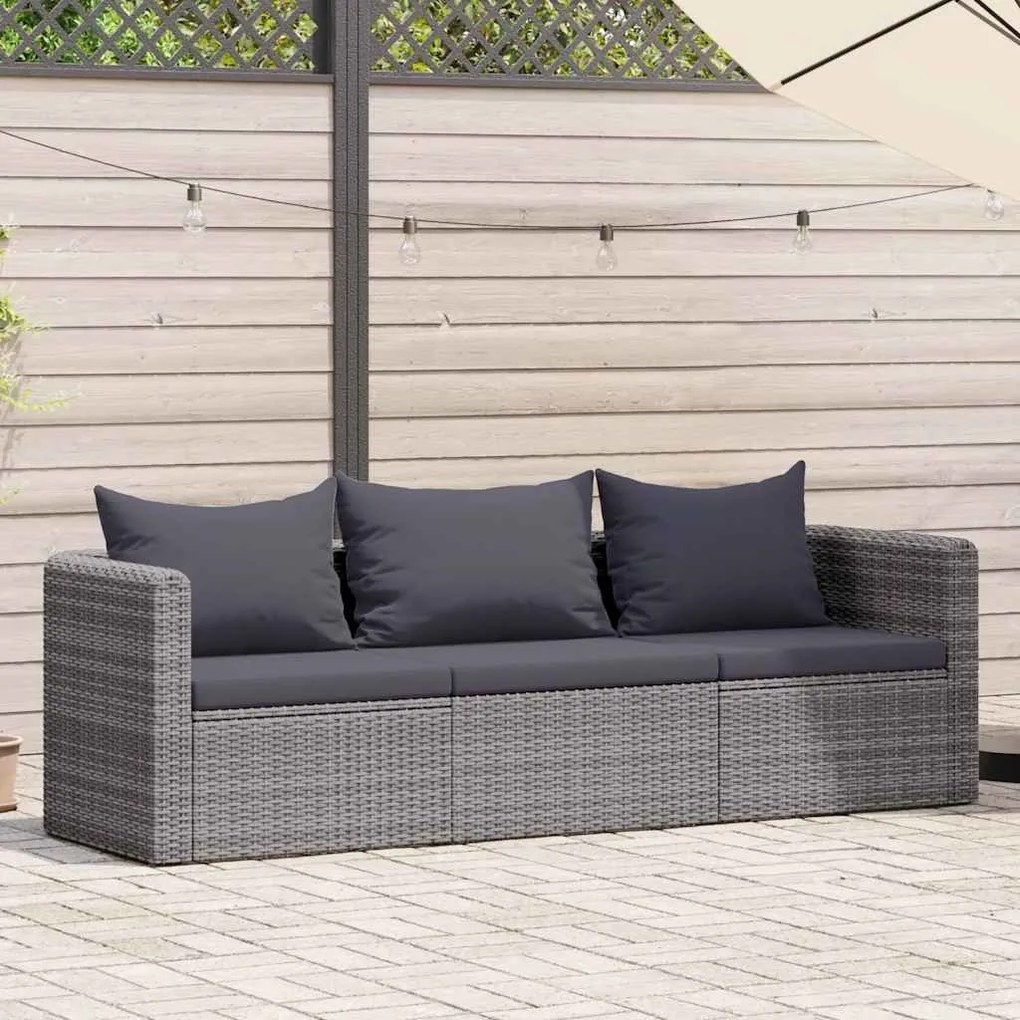 vidaXL Σαλόνι Κήπου 3 Τεμαχίων Γκρι από Συνθετικό Ρατάν με Μαξιλάρια