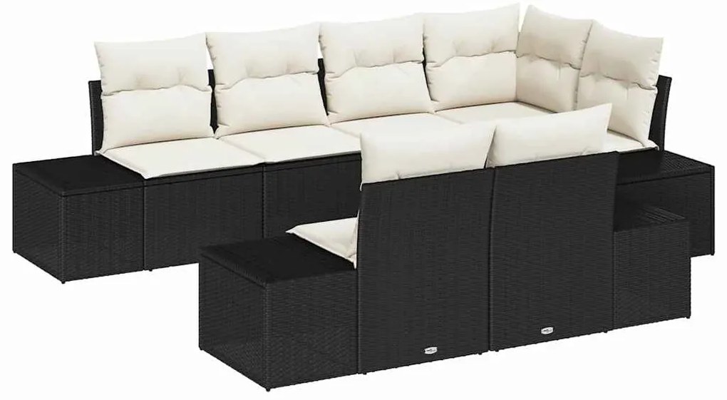 vidaXL Σετ Καναπέ Κήπου με μαξιλάρι 7 pcs Μαύρο και Κρεμ Πολυ ράταν