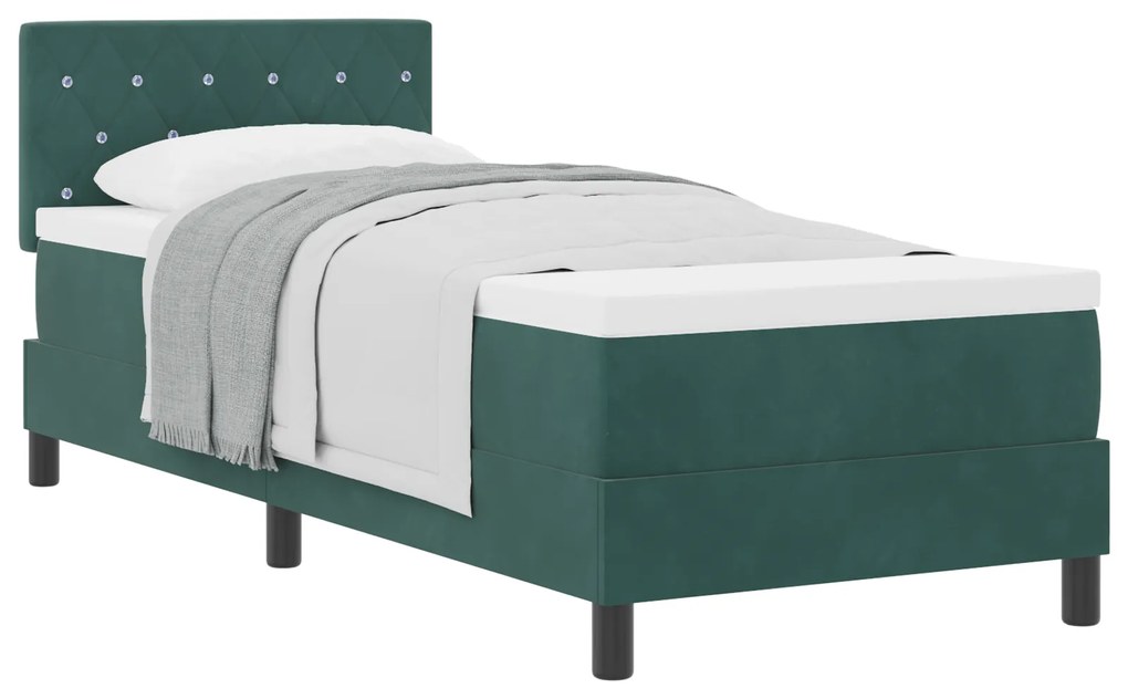 vidaXL Κρεβάτι Box Spring με Στρώμα Σκούρο Πράσινο 80x200 cm Βελούδο