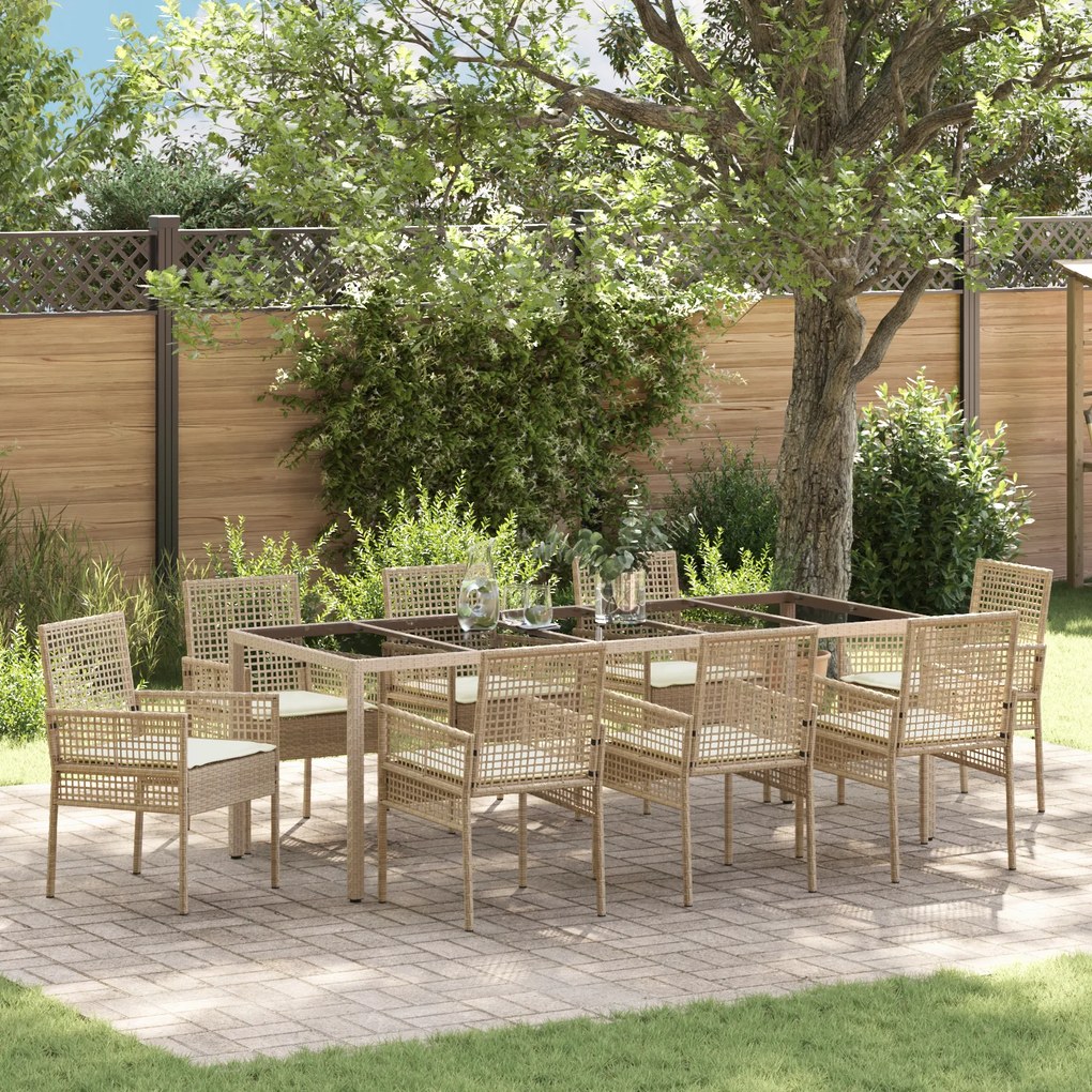 vidaXL Σέτ φαγητού για κήπο 9 pcs Μπεζ 250 x 100 x 75 cm