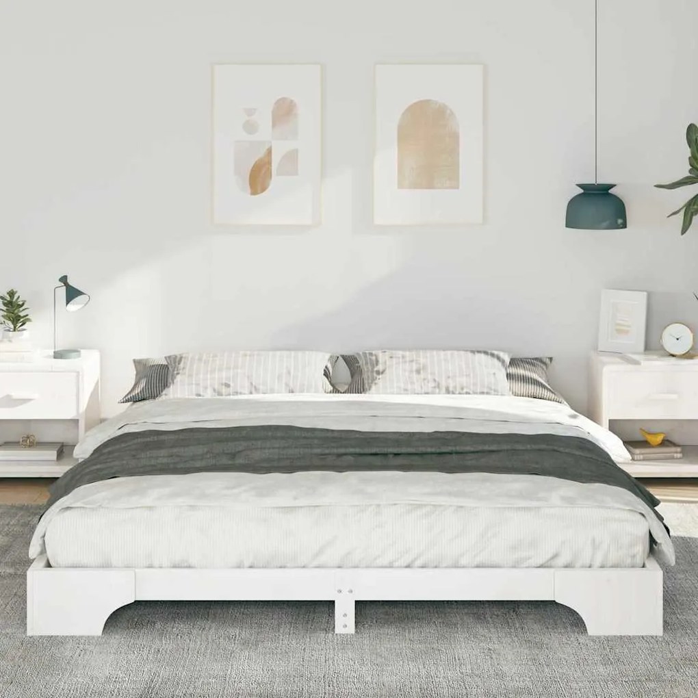 vidaXL Κρεβάτι δαπέδου με αποθήκευση Λευκό 200 x 210 cm ξύλο