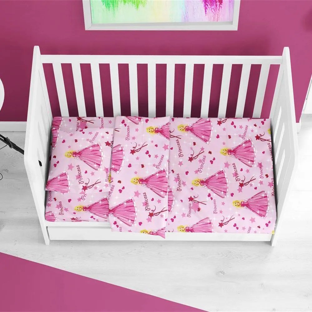Σεντόνι Βρεφικό Princess 392 Με Λάστιχο Pink DimCol Κούνιας 70x155cm Βαμβάκι-Πολυέστερ