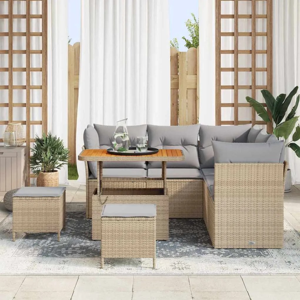 vidaXL 8 τμχ σετ καναπέ κήπου με μπεζ πολυ rattan