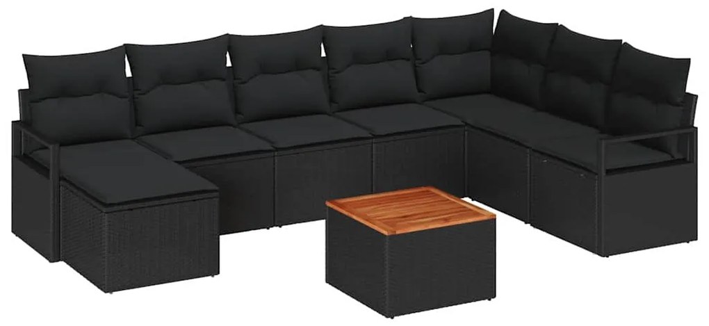 vidaXL Σετ Καναπέ Κήπου με μαξιλάρι 9 pcs Μαύρο Πολυ ράταν
