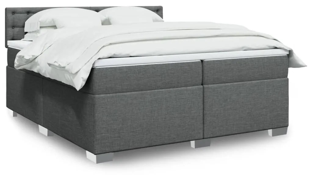 Κρεβάτι Boxspring με Στρώμα Σκούρο Γκρι 200x200 εκ. Υφασμάτινο