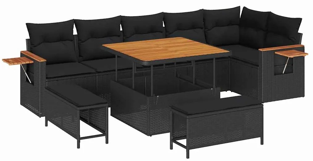 vidaXL Σετ Καναπέ Κήπου με μαξιλάρι 9 pcs Μαύρο