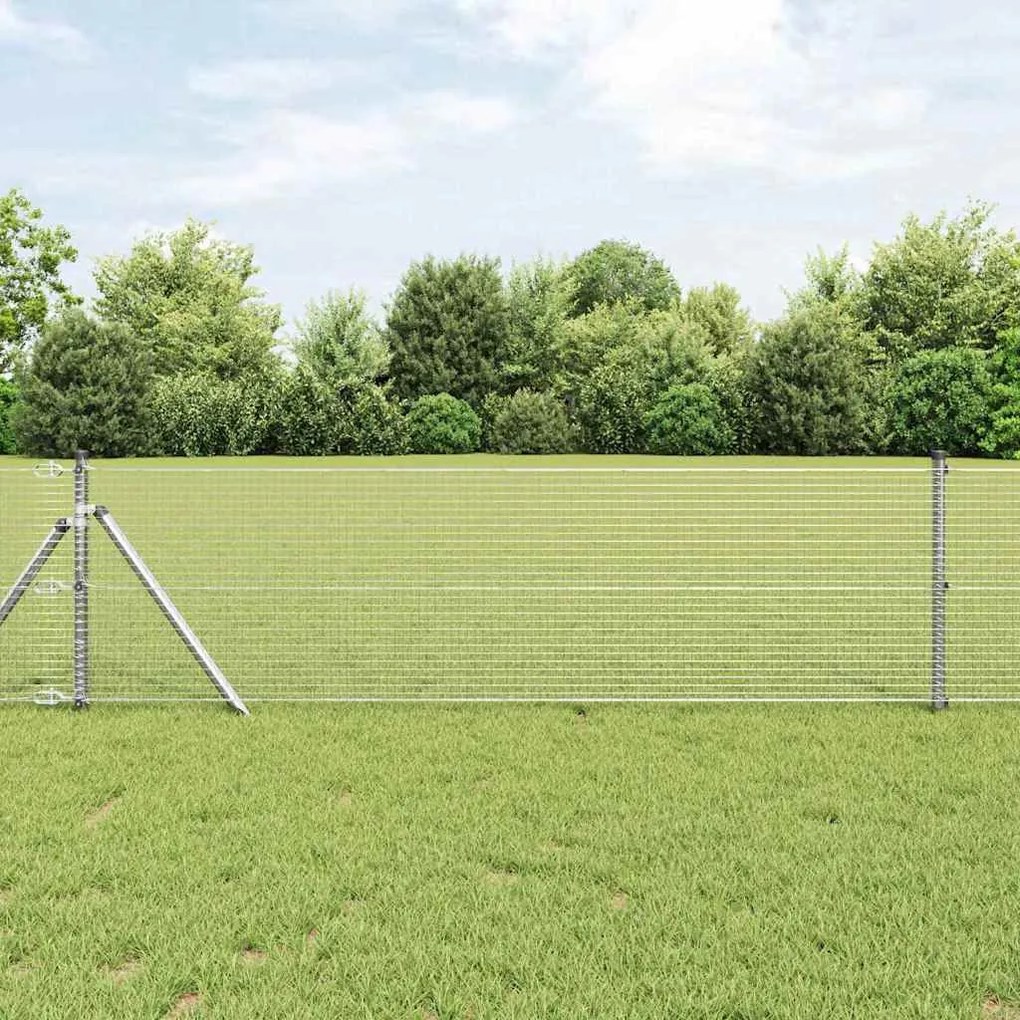 vidaXL Φράχτης με Στήλες. Ασημί 0.8 x 25 m Ατσάλι