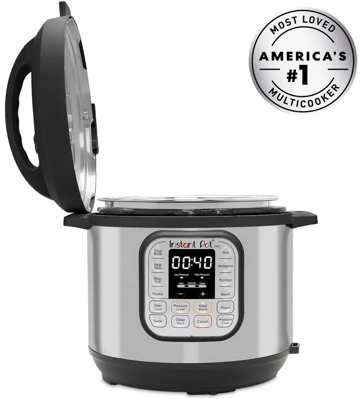 Instant Pot Duo Pressure Cooker 80113006101, 1200W, 7.6 l, 13 προγράμματα, Για 8-12 μερίδες, Λειτουργία "Set and forget", Ασημί