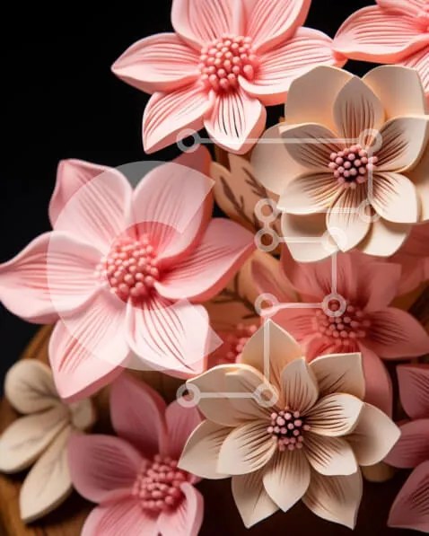 Σετ των 2 Intra Συλλεκτικό Ξύλινο Παζλ Plywood  4mm - Σύνθεση με ροζ και λευκά λουλούδια Σε Ξύλινο Κουτί - Διαστάσεις: 10x10 cm – 25 κομμάτια