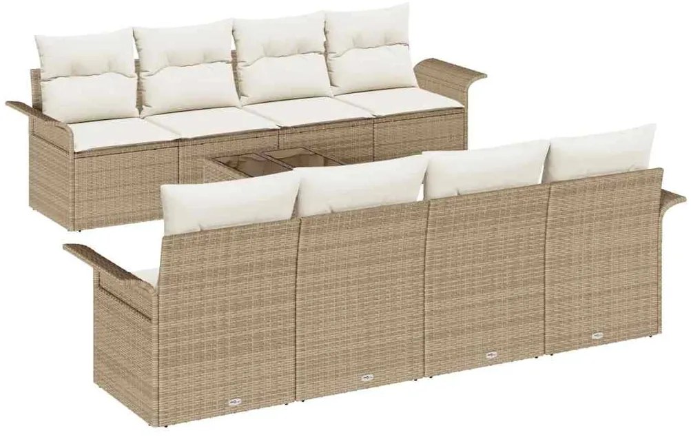 vidaXL Σετ Καναπέ Κήπου 9 pcs Μπεζ και Κρέμα συνθετικό ρατάν