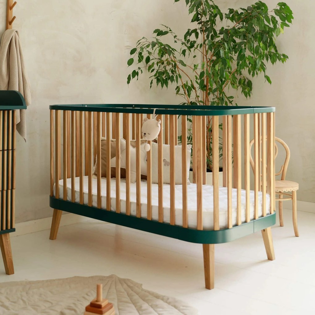 Βρεφικό Κρεβάτι  Bambi Mundo  Natural + Green 70×140cm  Luletto (Δώρο 10% έκπτωση στο Στρώμα)