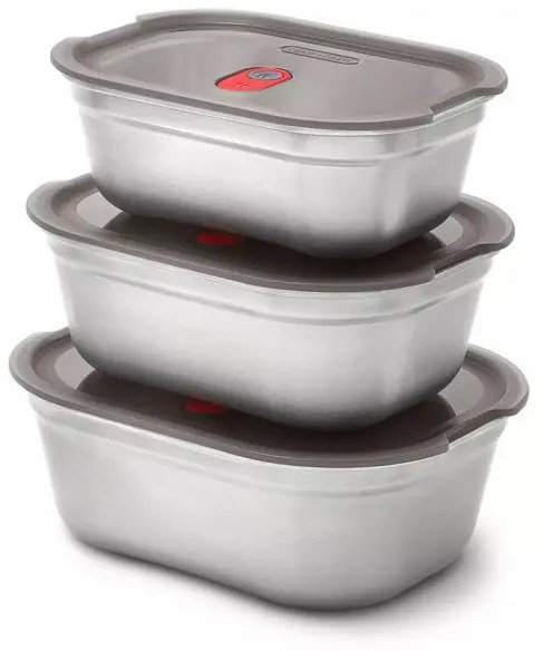 Τάπερ φαγητού Black+Blum Meal Prep FBSS-BX-L017, 1,2 l, Ορθογώνιο, Κατάλληλο για φούρνο, Χωρίς BPA, Ανοξείδωτο ατσάλι, Γκρι/Κόκκινο