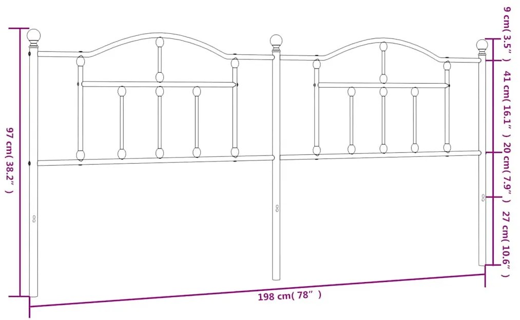 vidaXL Κεφαλάρι Μαύρο 193 εκ. Μεταλλικό