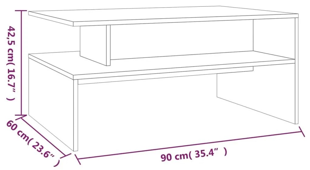 Τραπεζάκι Σαλονιού Γκρι Sonoma 90x60x42,5 εκ.Επεξεργασμένο Ξύλο - Γκρι