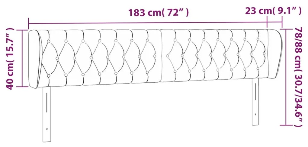 Κεφαλάρι με Πτερύγια Μαύρο 183x23x78/88 εκ. Υφασμάτινο 3117496