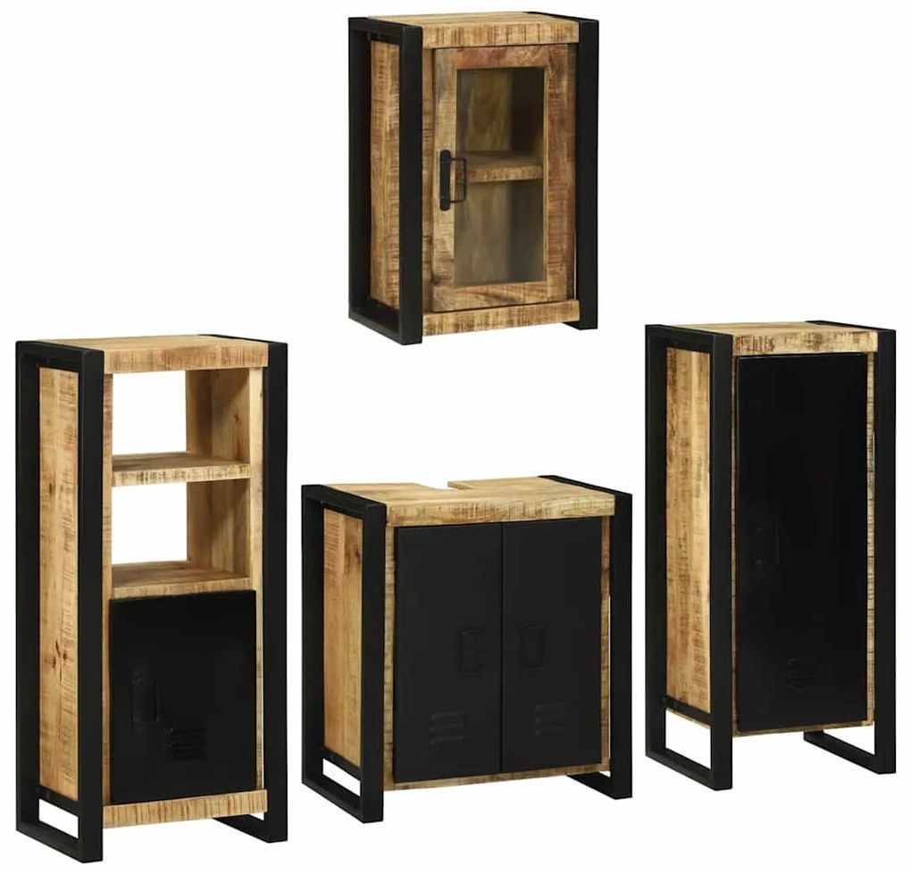 vidaXL Σετ Επίπλων Μπάνιου με ράφι 4 pcs Καφέ Στερεό ξύλο μάνγκο