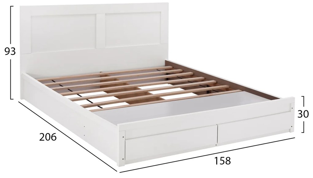 Κρεβάτι Capri Με 2 Συρτάρια Λευκό Για Στρώμα 150x200 Εκ.
