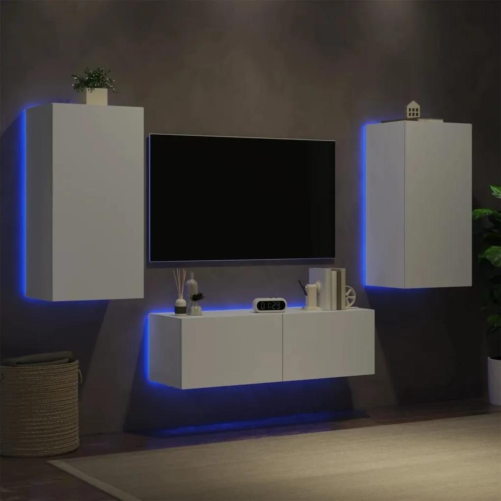 Ντουλάπια Τηλεόρασης Τοίχου 3 Τεμ. με Φώτα LED Λευκά - Λευκό