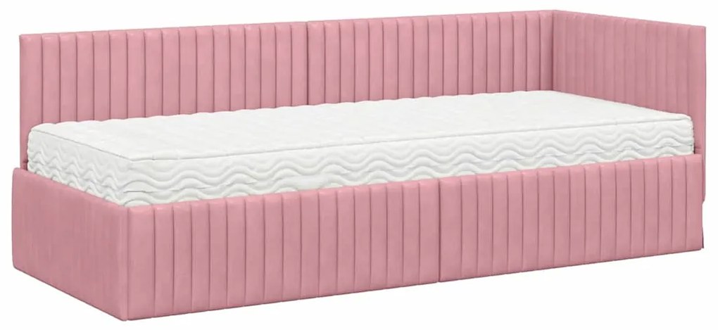 vidaXL Κρεβάτι γωνίας με στρώμα με κεφαλάρι 2 pcs Γκρι Βελούδο