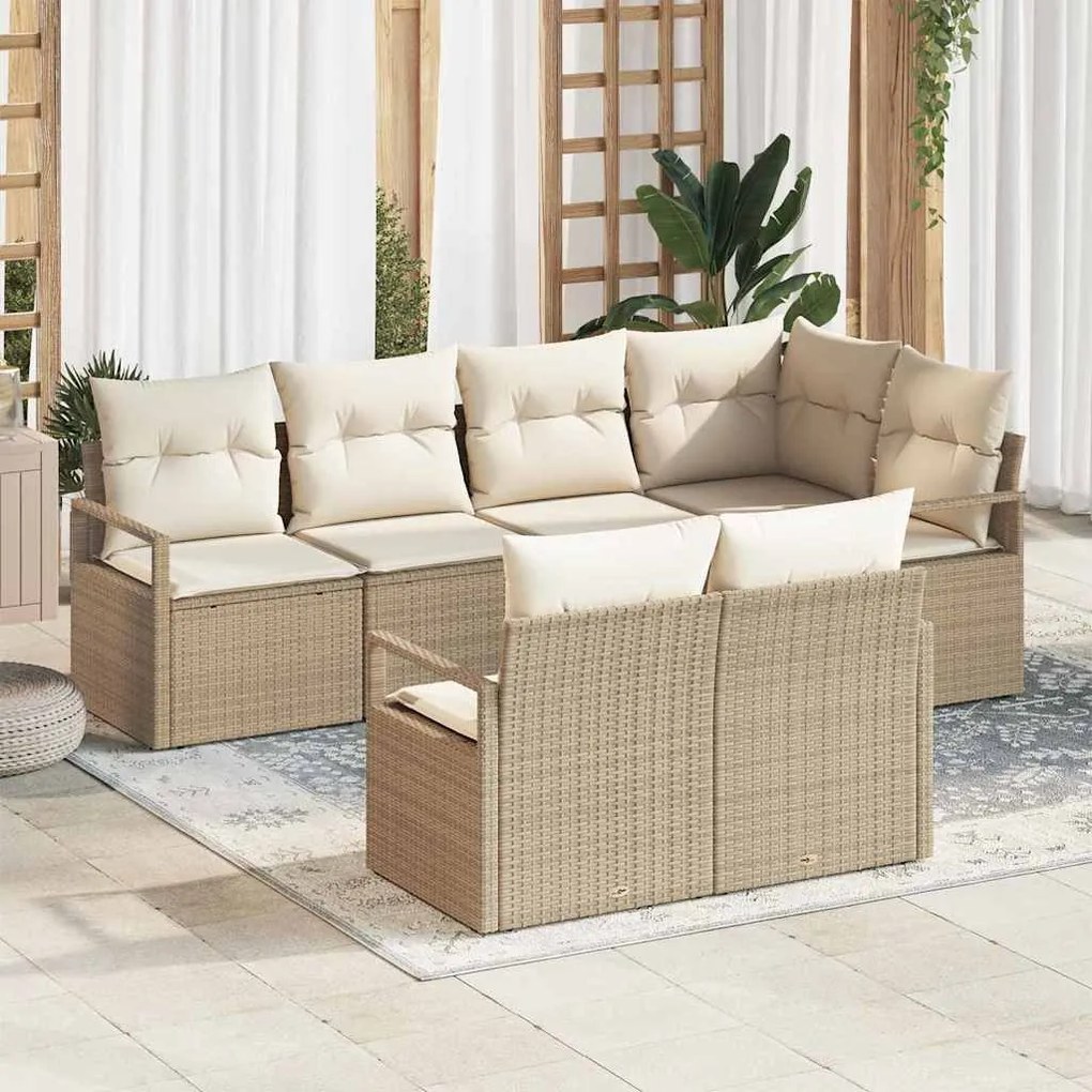 vidaXL Σετ Καναπέ Κήπου 7 pcs Μπεζ Πολυ ράταν