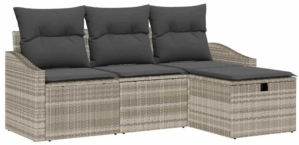 vidaXL Σετ Καναπέ Κήπου με μαξιλάρι 4 pcs Ανοιχτό γκρι Πολυ ράταν