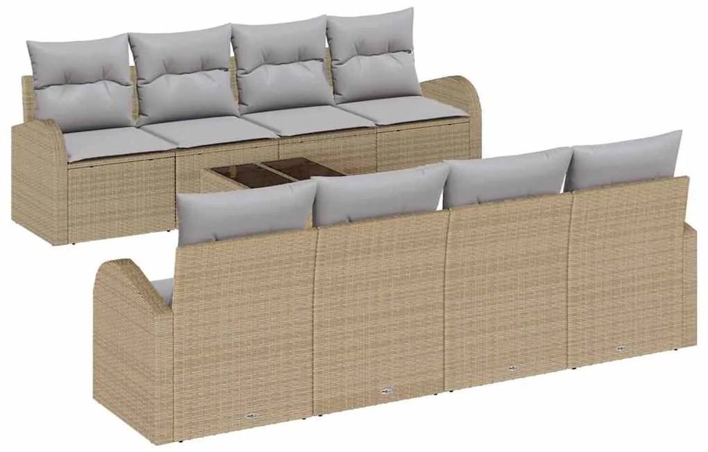 vidaXL Σετ Καναπέ Κήπου με μαξιλάρι με αποθήκευση 9 pcs Μπεζ και Γκρι