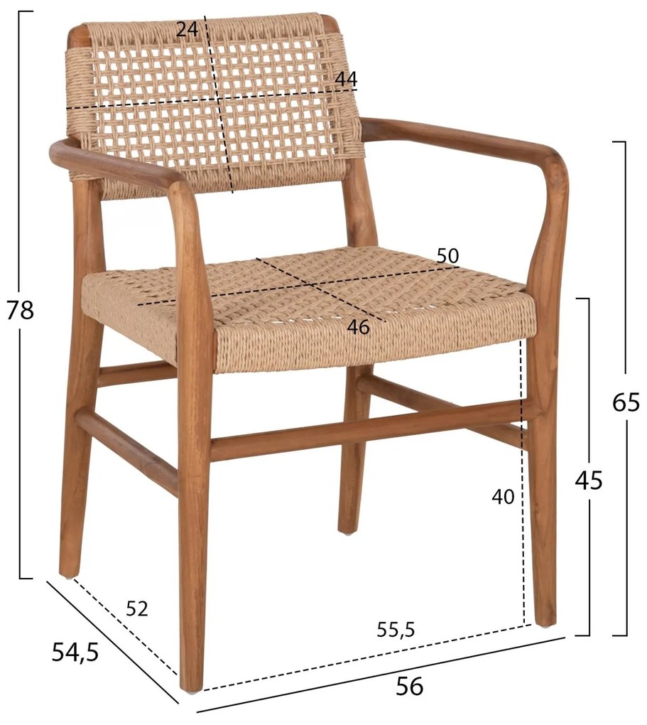 Πολυθρόνα ROSCO Ξύλο Teak Φυσικό και Σχοινί Viro ΜΠέζ 56x54,5x78Υεκ. 56x54.5x78 εκ.