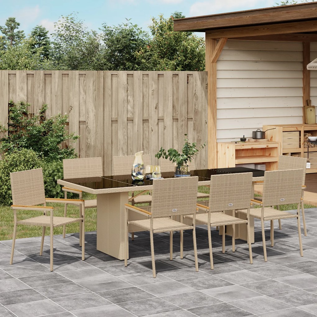 vidaXL Σέτ φαγητού για κήπο 9 pcs Μπεζ 240 x 90 εκ.