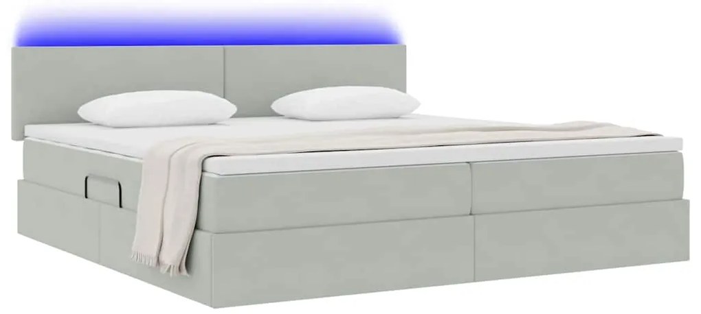vidaXL Κρεβάτι με αποθηκευτικό χώρο και LED Ανοιχτό γκρι 200 x 200 cm