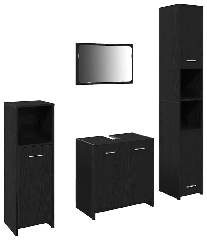 vidaXL Σετ Επίπλων Μπάνιου 4 pcs Μαύρη Οξυά 30 x 30 x 183.5 εκ.