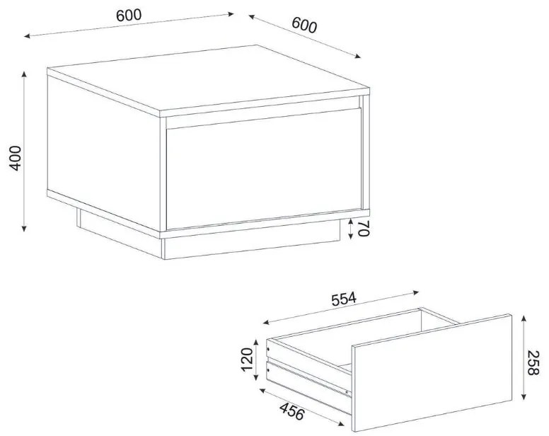 Τραπεζάκι σαλονιού Pura Megapap χρώμα sapphire oak 60x60x40εκ.