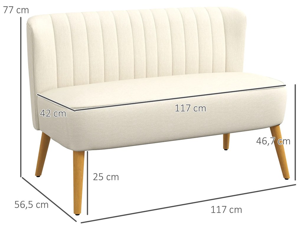 HOMCOM Καναπές 2 Θέσεων, Μαλακή Επένδυση, Εύκολο στον Καθαρισμό Κάλυμμα, έως 150 kg, 117 x 56,5 x 77 cm, Κρεμ Λευκό