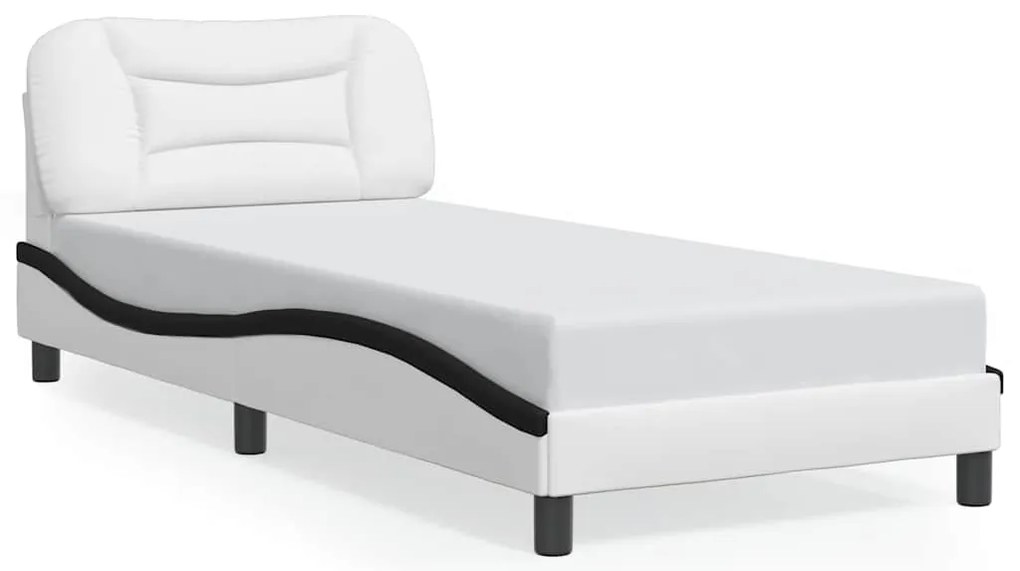 vidaXL Πλαίσιο κρεβατιού χωρίς Στρώμα Hvar Λευκό/Μαύρο 90x190εκ. Συνθ. Δέρμα