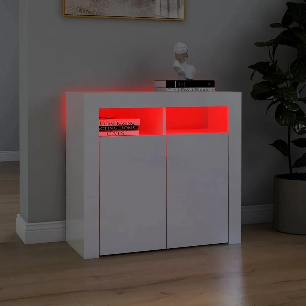 vidaXL Ντουλάπι με LED Γυαλιστερό Λευκό 80 x 35 x 75 εκ.