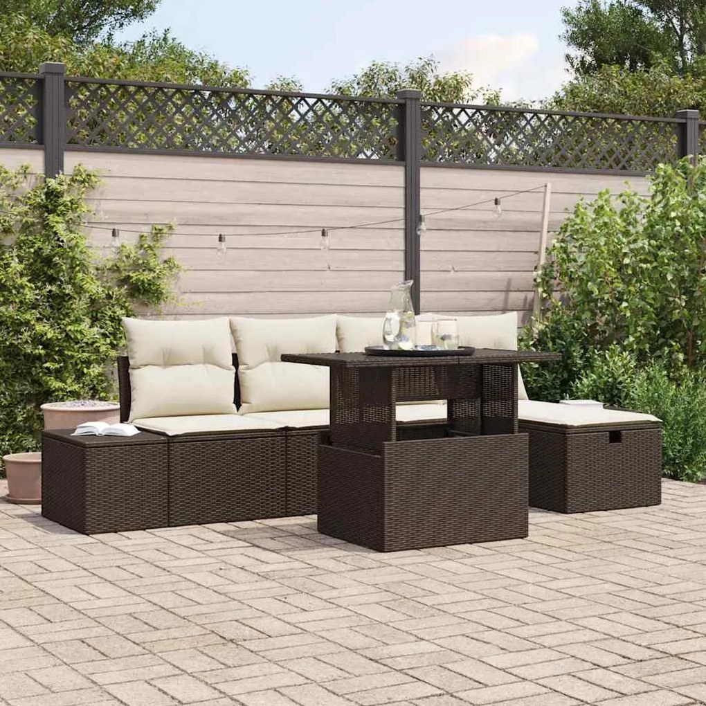 vidaXL Σετ Καναπέ Κήπου Ρυθμιζόμενο ύψος 6 pcs Καφέ συνθετικό ρατάν